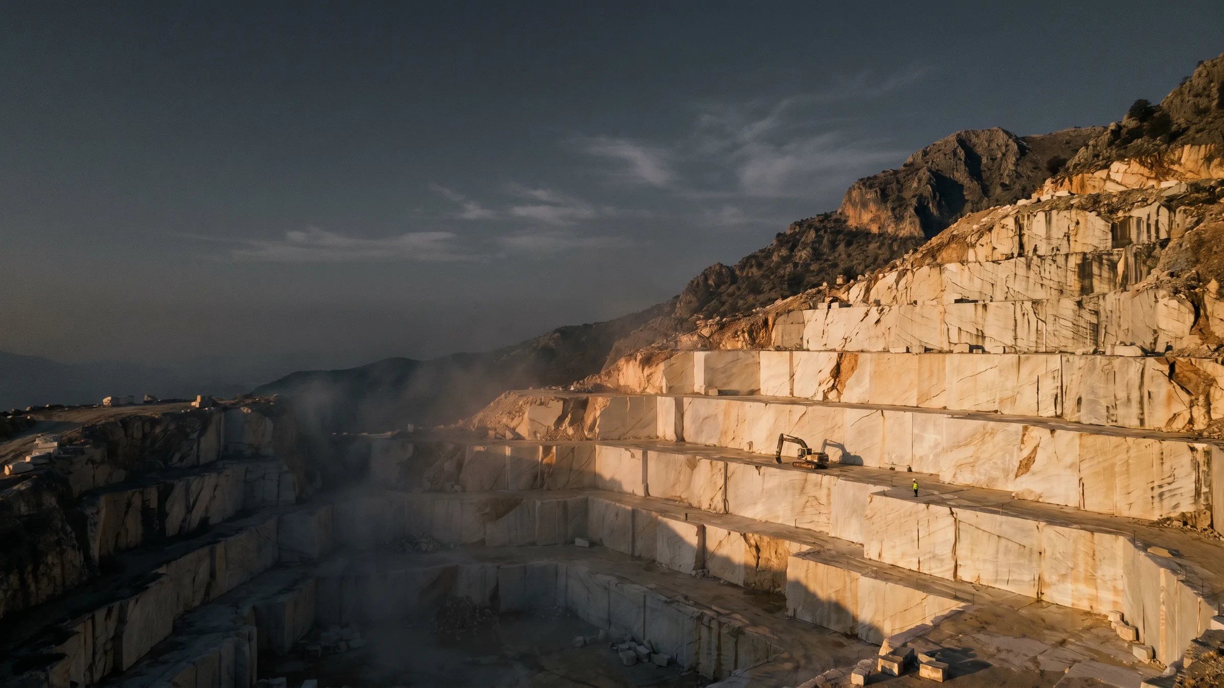 Terraced marble quarry in Anatolia at dawn